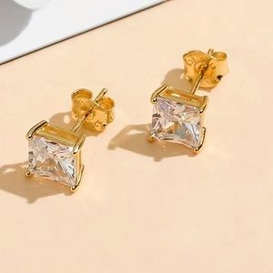 3mm Square Cut 14k CZ Stud Earrings